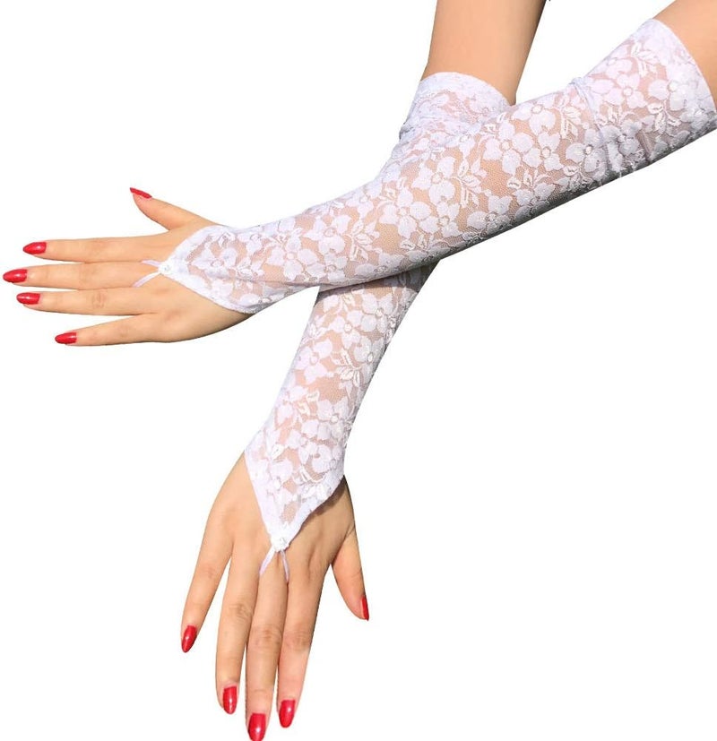Latious Lace Gloves Black Fingerless Long Floral Gloves 1920s Party Prom Bridal Glove for Women and Brides Elbow Length - Image 1